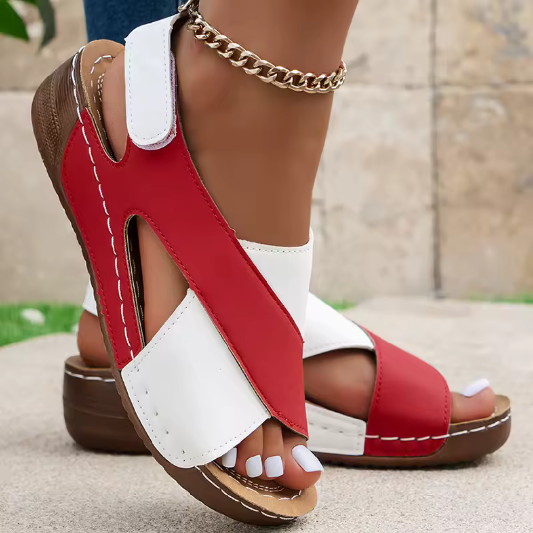 Sandálias Ortopédicas Bicolores para Mulher com Sola Antiderrapante e Design de Tira Cruzada®