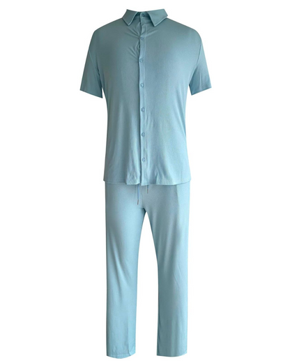 Conjunto casual de camisa de manga curta e calças para homem