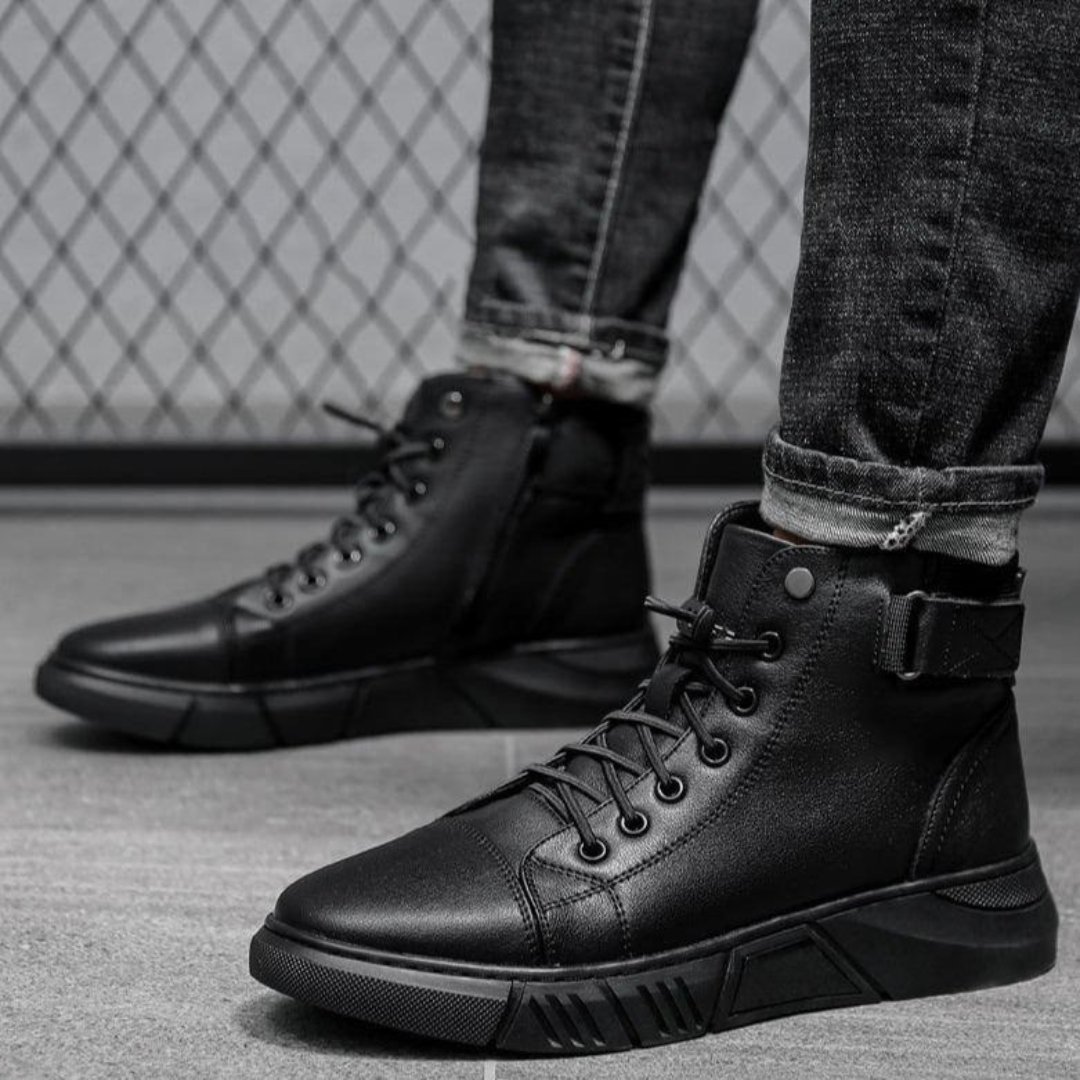 Botines casuais de couro para homem com sola ortopédica
