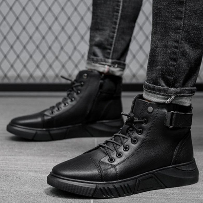 Botines casuais de couro para homem com sola ortopédica