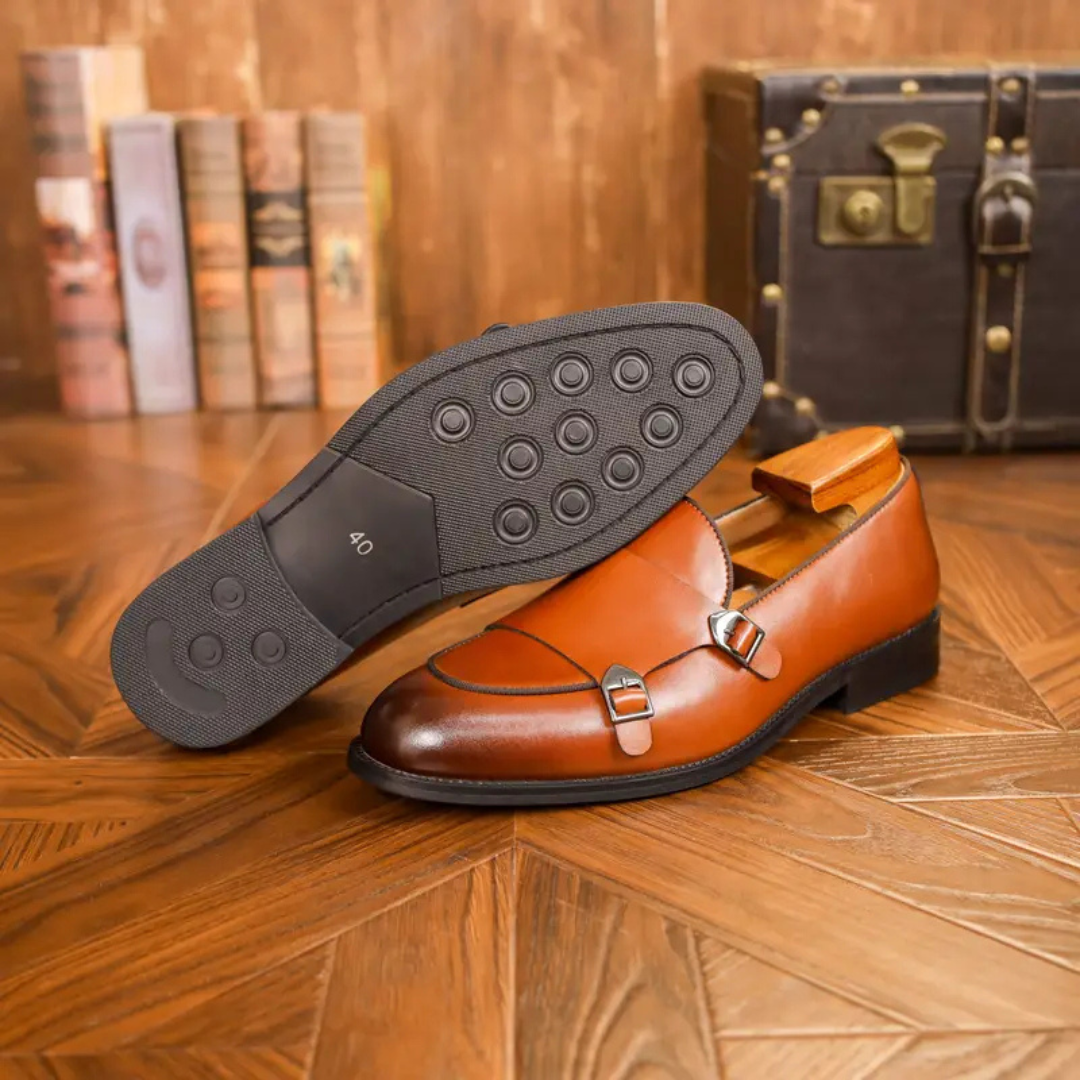 Sapatos Formais de Couro para Homem com Fivelas Duplas