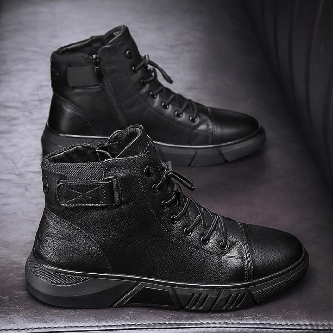 Botines casuais de couro para homem com sola ortopédica