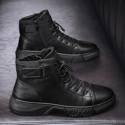 Botines casuais de couro para homem com sola ortopédica