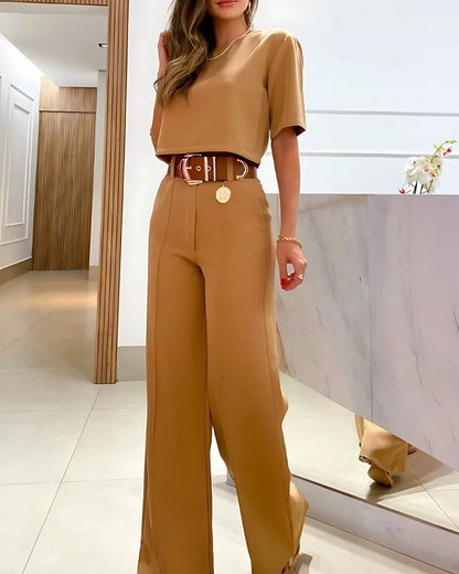 Conjunto Elegante com Top Curto e Calças de Perna Larga®