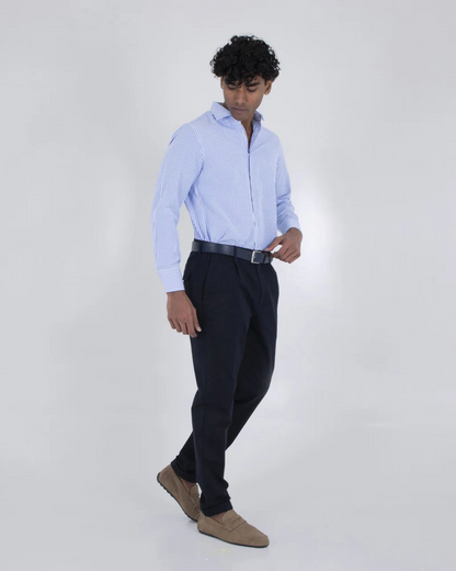 Camisa Clássica de Algodão com Riscas em Relevo para Homen