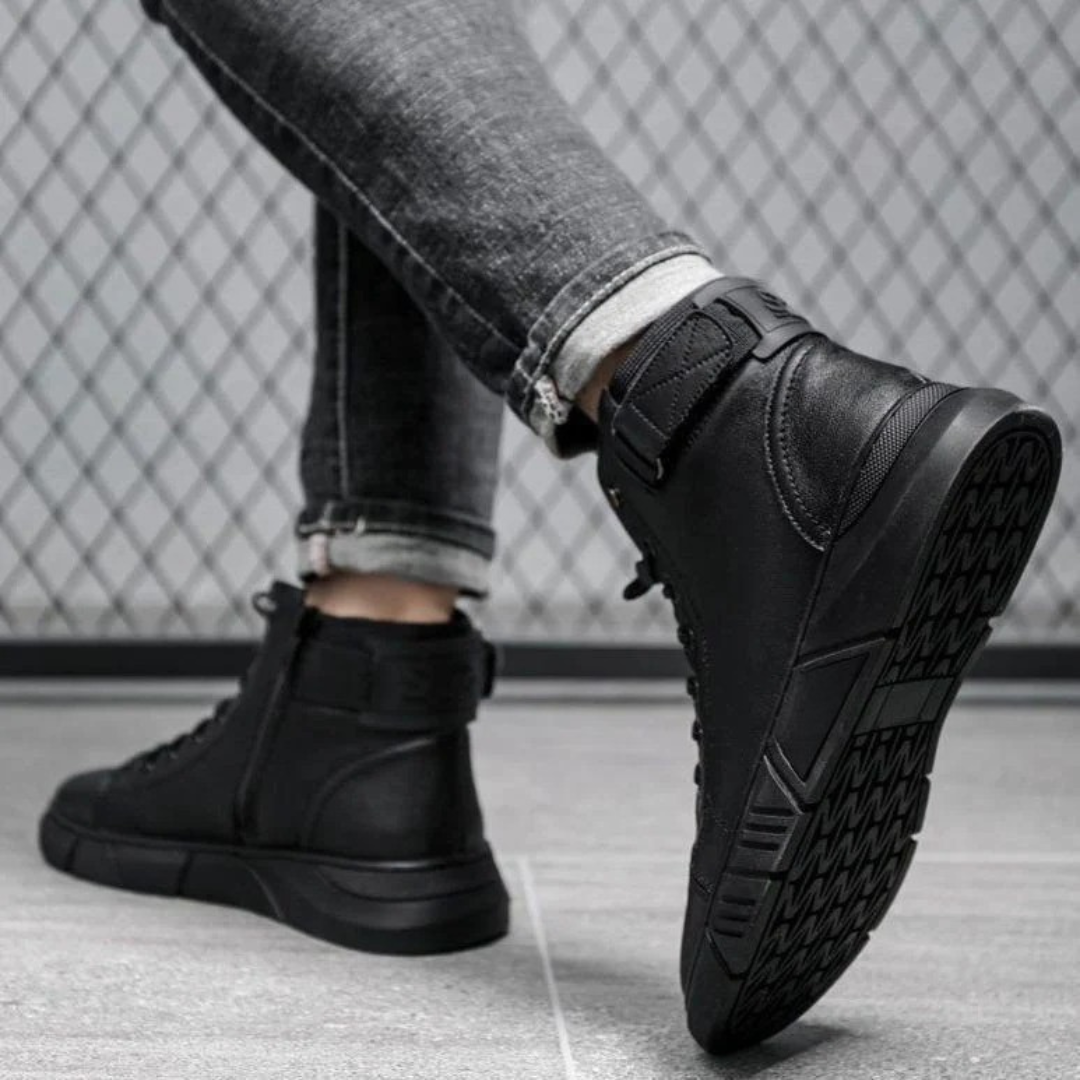 Botines casuais de couro para homem com sola ortopédica