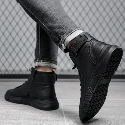 Botines casuais de couro para homem com sola ortopédica
