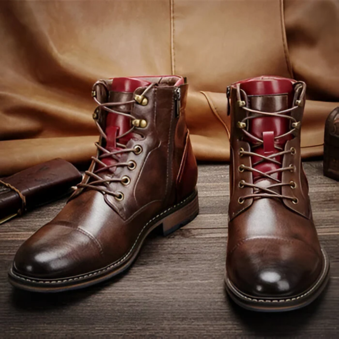 Botas de Couro para Homem com Atacadores e Fechos Laterais