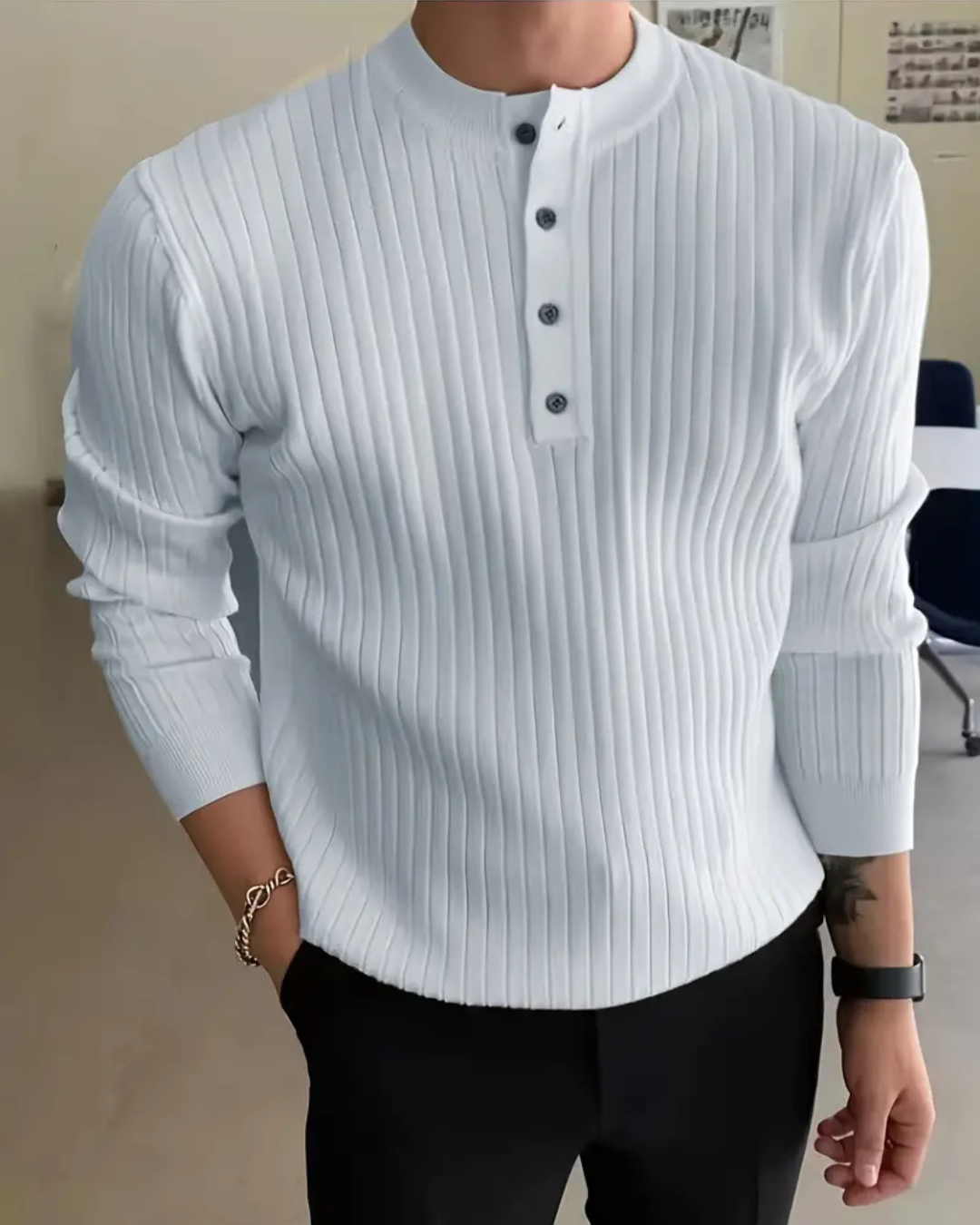 Jersey de tecido de malha texturizada de manga comprida