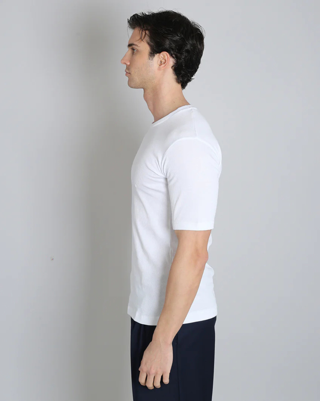 Camiseta Decote Canoa em Canelado, Manga Média