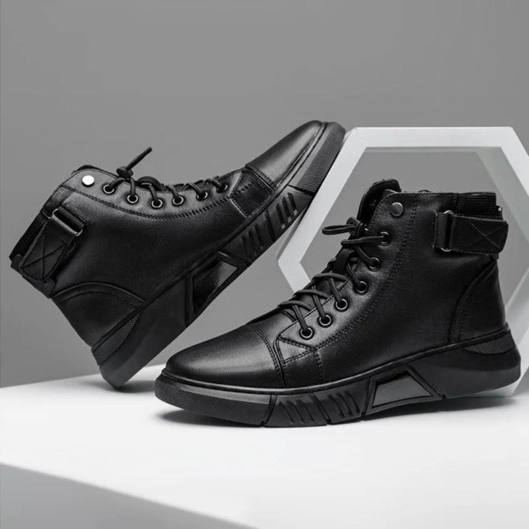 Botines casuais de couro para homem com sola ortopédica