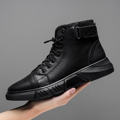 Botines casuais de couro para homem com sola ortopédica