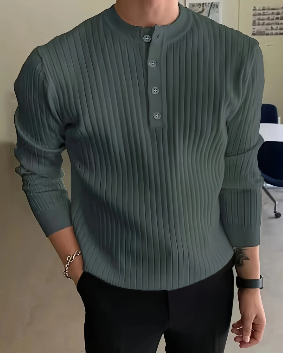 Jersey de tecido de malha texturizada de manga comprida