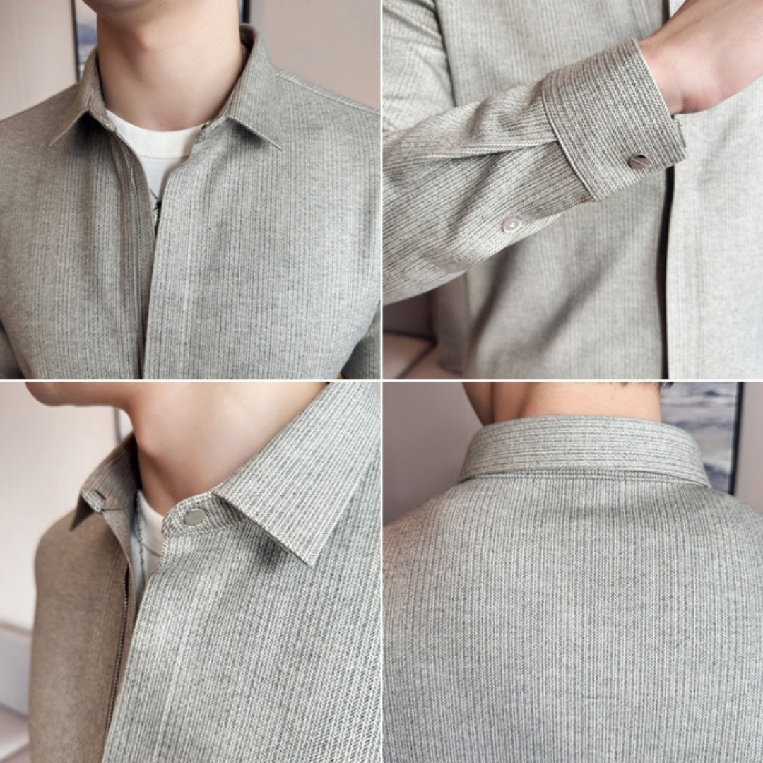 Camisa de Lapela Casual de Cor Lisa para Homem com Fecho de Correr