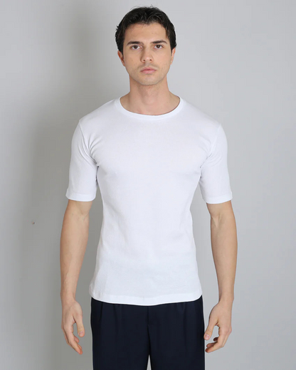 Camiseta Decote Canoa em Canelado, Manga Média