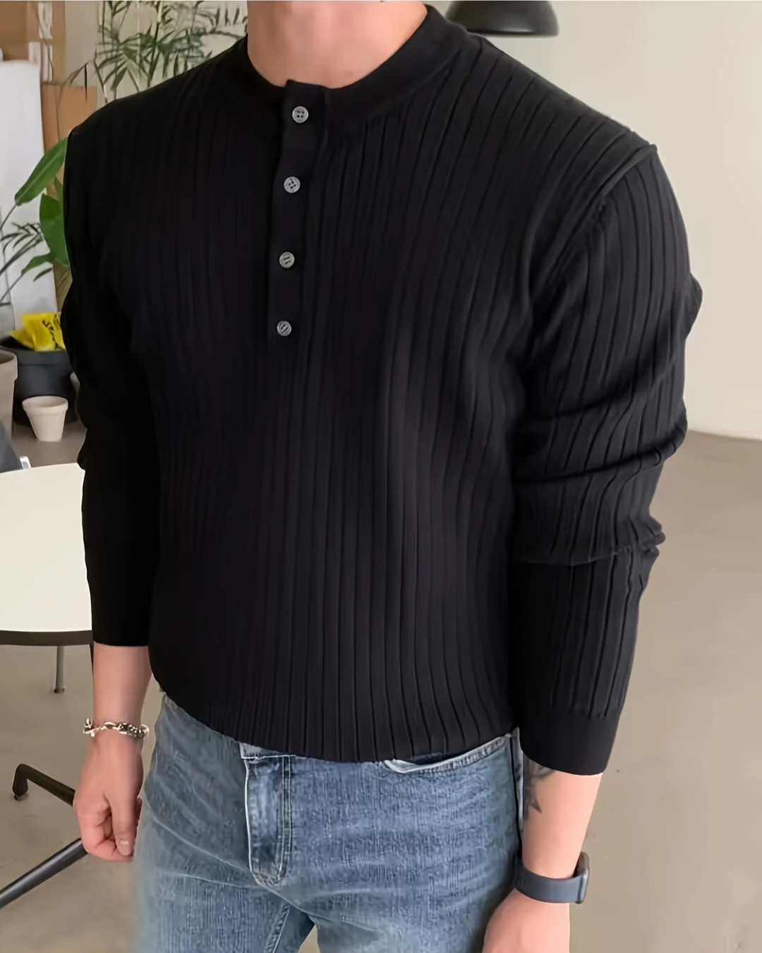 Jersey de tecido de malha texturizada de manga comprida